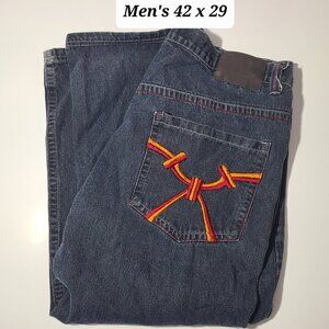 UT Sports Black Embroidered Baggy Black Jeans Size 42 x 29 Y2K Skater Nu Metal